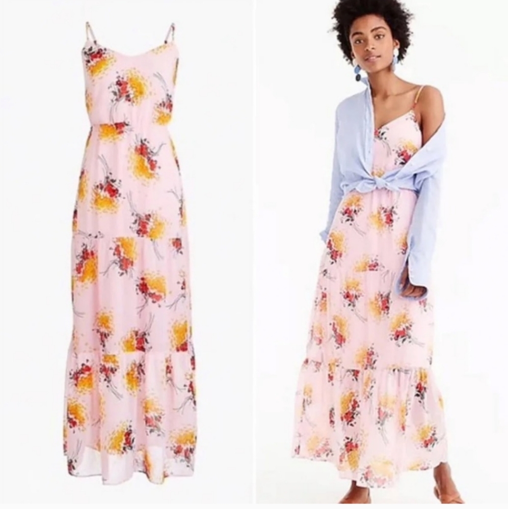 NWT J.CREW Sunburst Pink Floral Tiered Maxi Dress - Picture 3 of 9